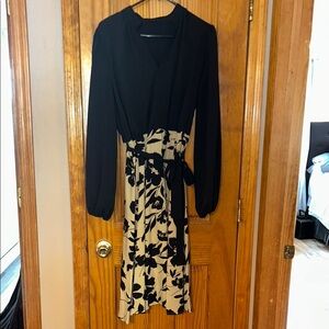 SHEIN Black and Cream Floral Long Sleeve Dress